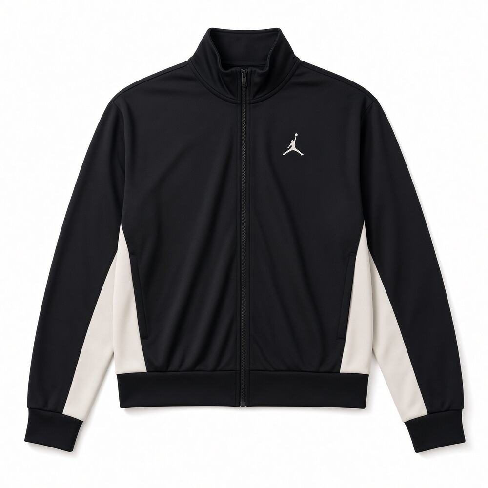 Jordan Womens Track Jacket L Black White Colorblock Cropped Jumpman Full Zip